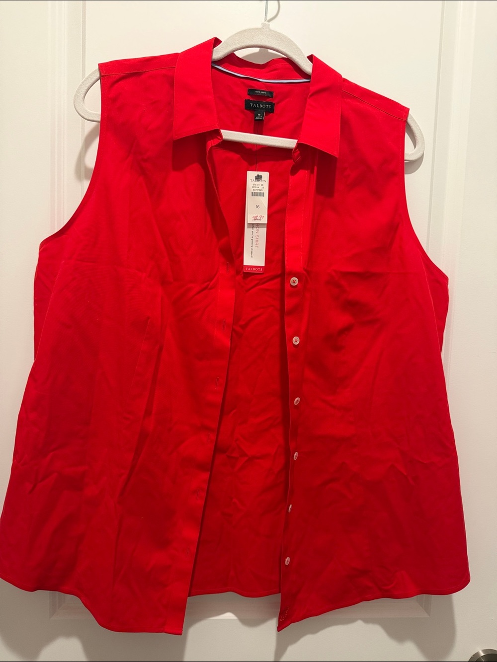Talbots Bright Red Sleeveless Button-Down Shirt